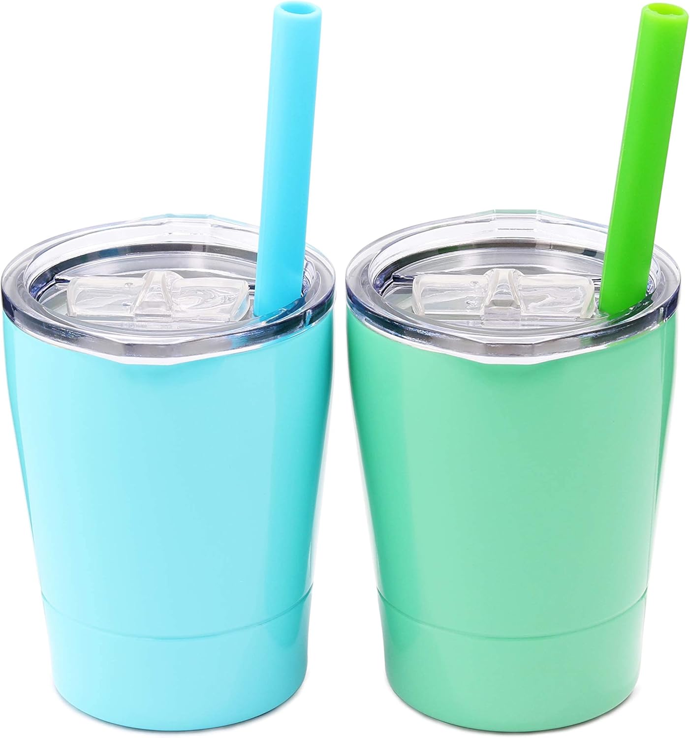 Skiennix Cute Stainless Steel Kids Cups - Mini Insulated Tumblers with Lids, Set of 2 (Teal Mint, 8.5 OZ)