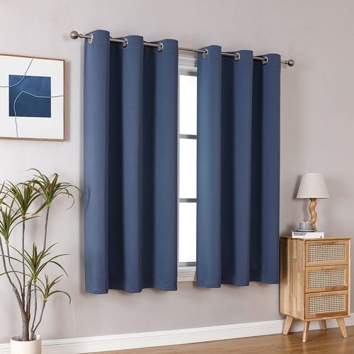 ChrisDowa Small Window Curtains 50 inches Long for Bedroom - Grommet Short Thermal Insulated Room Darkening Curtains for Kitchen (2 Panels, Stone Blue, 29 x 50 Inch)
