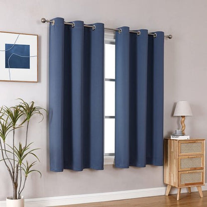 ChrisDowa Small Window Curtains 50 inches Long for Bedroom - Grommet Short Thermal Insulated Room Darkening Curtains for Kitchen (2 Panels, Stone Blue, 29 x 50 Inch)