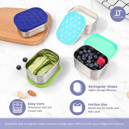 Tanjiae Stainless Steel Snack Containers - 4-Pack 8oz | Reusable Toddler Lunch Boxes with Silicone Lids