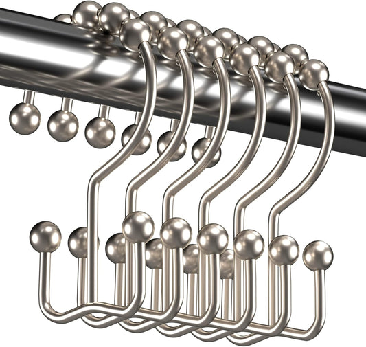Titanker Shower Curtain Hooks - Rust Resistant Metal Double Glide Design | Set of 12 Nickel Hooks