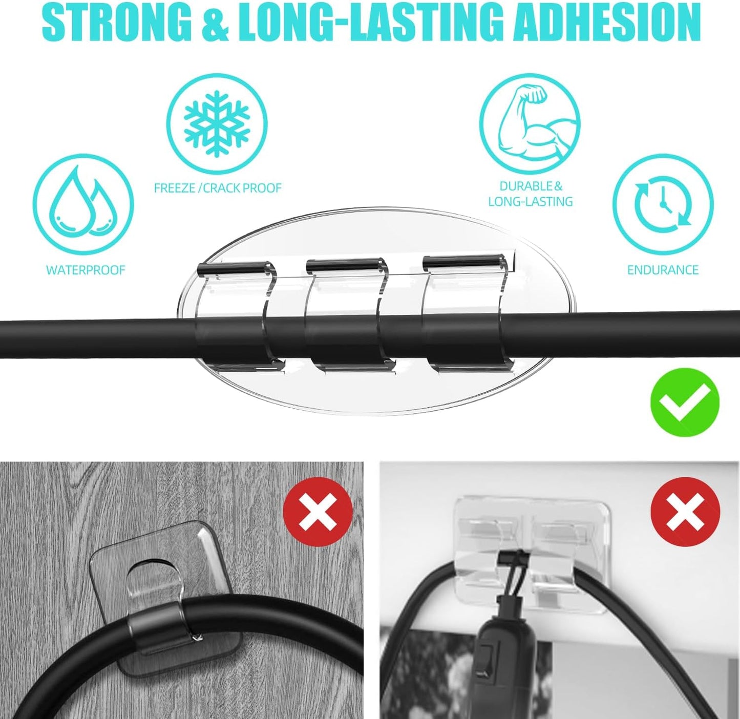 Skiennix Heavy-Duty Hooks for Outdoor String Lights - 30Pcs Waterproof Adhesive Clips for Easy Hanging