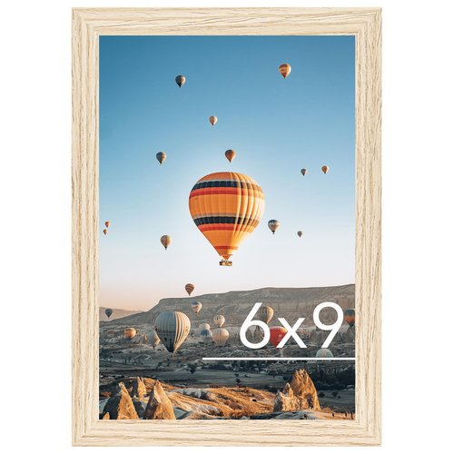 JCJMY 6x9 Picture Frame for Wall Hanging or Tabletop, Wall Mounting Horizontally or Vertically, 6 x 9 Wall Gallery Poster Photo Frame with Shatter Resistant Plexiglass, Natural