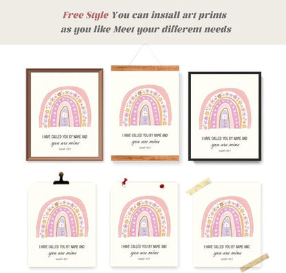 LARTSFRO Kids Bible Wall Art - Inspirational Pink Flower Prints for Nursery | Set of 4 Unframed 10x8 Inch Decor