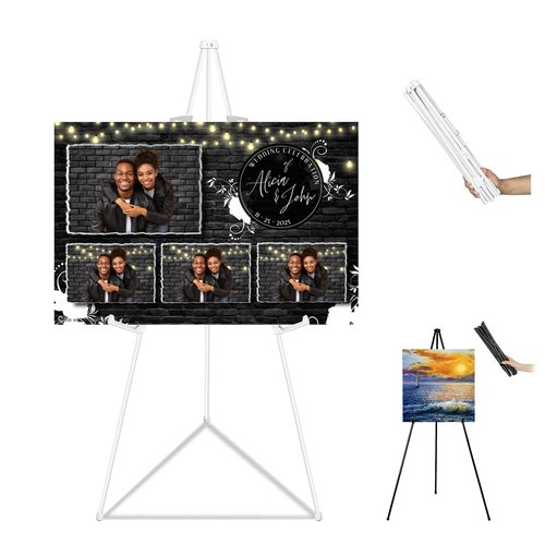 JIUYE Basic White Easel for Wedding Signs,Adjustable Height Floor Easel Stand for Display Posters Tripod Base,Hold Lightweight Arts Indoor use,Supports 4lbs,1Pack
