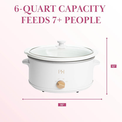 Paris Hilton 6-Quart Manual Slow Cooker - Three Settings, Nonstick Stoneware Insert, Family Size, White