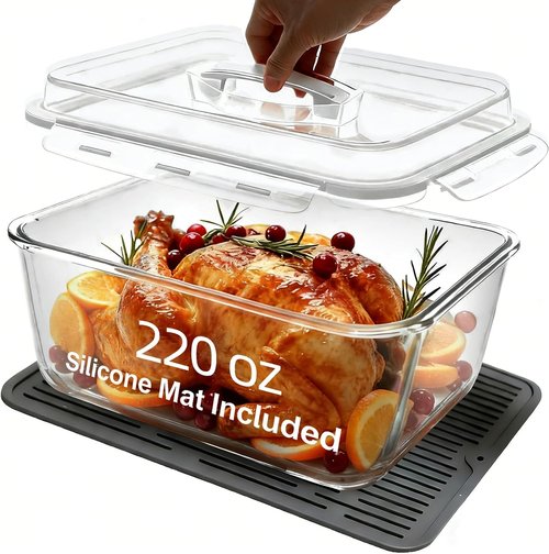 220Oz Extra Large Glass Storage Containers by [Brand Name] - Airtight Borosilicate Food Storage for Chicken & Soup