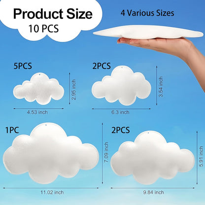 Skiennix 3D Cloud Decorations - Felt White Hanging Clouds for Nursery, Baby Shower & Party Decor | 10 Pcs