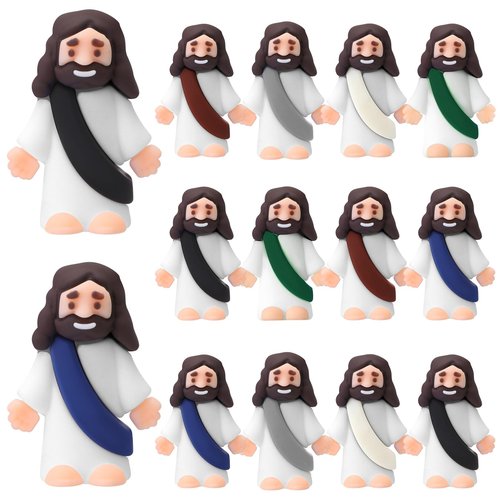Bememo 12 Pcs Little Jesus Love You Figure Original Rubber Easter to Hide and Seek March for Jesus Religious Party Favors Sunday School Baptism Easter Gifts(Retro Color)