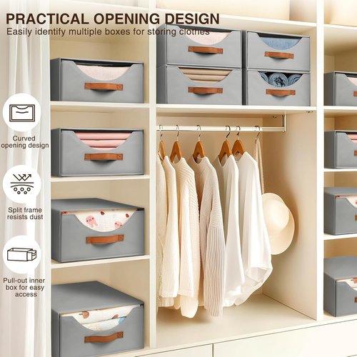 Homsorout Large Fabric Storage Bins - Collapsible Organizer Drawers for Clothes & Accessories | Grey 4-Pack