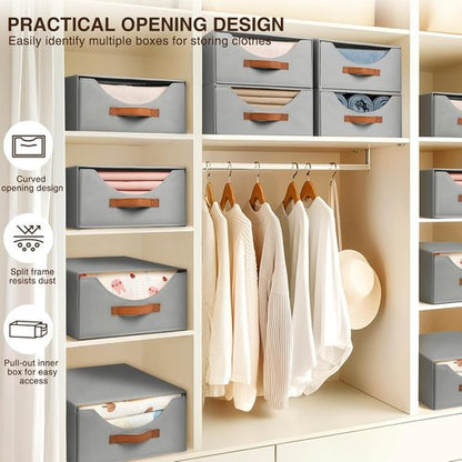 Homsorout Large Fabric Storage Bins - Collapsible Organizer Drawers for Clothes & Accessories | Grey 4-Pack