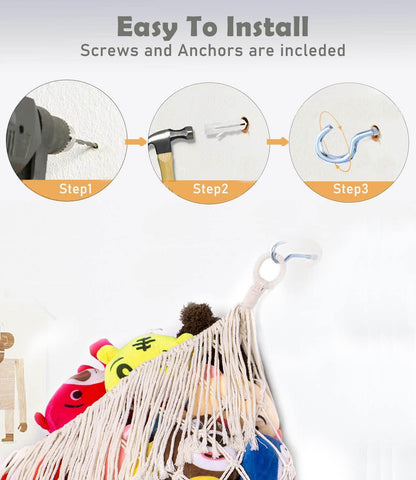 Skiennix Stuffed Animal Hammock - Extra Large 56'' Storage Net for Toys - Cream White