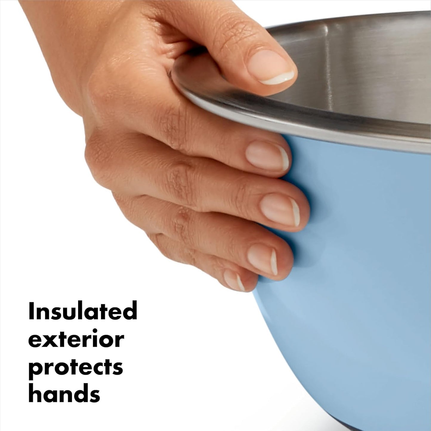 OXO Good Grips Mixing Bowl Set - 3-Piece Stainless Steel with Blue and Gray Colors
