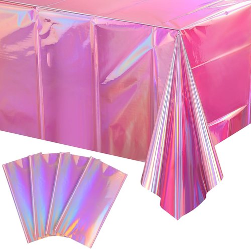 FunnyPars Iridescent Pink Tablecloths - Shiny Disposable Laser Rectangle Covers | 54x108 Inch Party Decorations