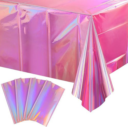 FunnyPars Iridescent Pink Tablecloths - Shiny Disposable Laser Rectangle Covers | 54x108 Inch Party Decorations