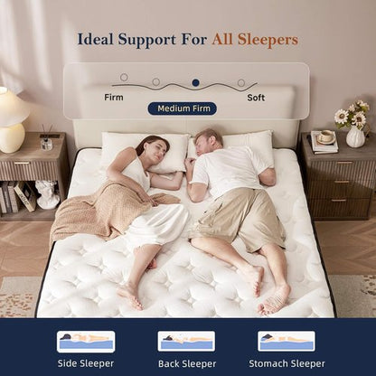HELFIM® Queen Mattress - 12-Inch Medium Firm Hybrid Mattress with Memory Foam & Pocket Springs | CertiPUR-US Certified, 365-Night Trial