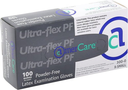 AmerCare Ultra Flex Latex Exam Gloves - Powder Free, Medium Size, Case of 1000