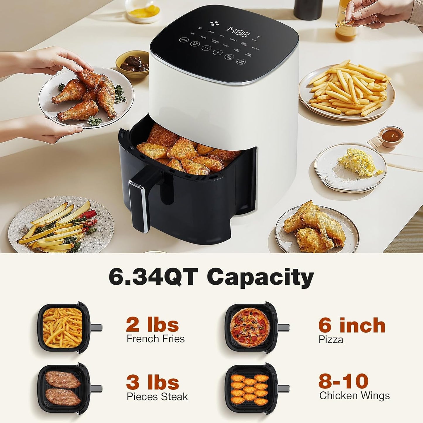 OLIXIS 6 Quart Air Fryer - 12-in-1 Multi-Cooker with Window | Roast, Bake, Dehydrate & More - White