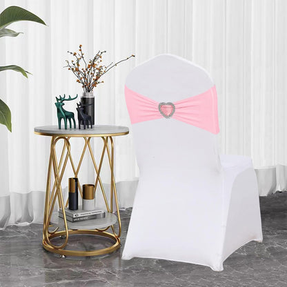 Skiennix Light Pink Chair Sashes - 50Pcs Stretch Covers with Heart Buckle for Weddings & Parties