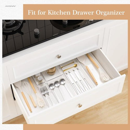 Criusia Drawer Organizer Set - 12 Pack Clear Plastic Storage Bins for Kitchen, Bathroom & Office | Versatile 4-Size Trays