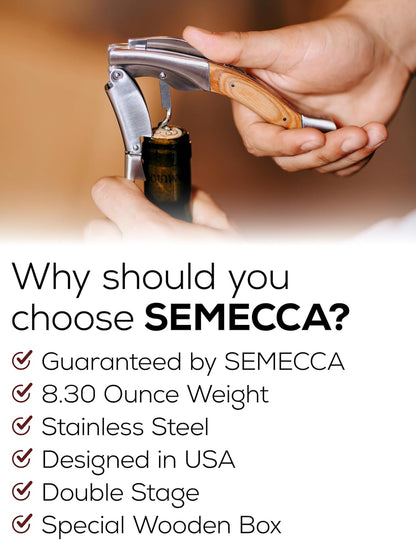 Semecca® Wine Opener – Professional Waiter’s Corkscrew, Double Hinged Wine Key, Wine Bottle Opener with Wooden Gift Box, Gift for Wine Lovers