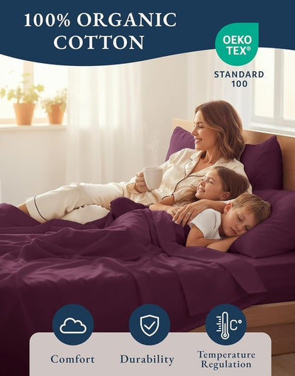 LANE LINEN 100% Organic Cotton Twin XL Sheet Set - Eco-Friendly, Soft & Comfy, Naturally Cooling - Windsor Wine