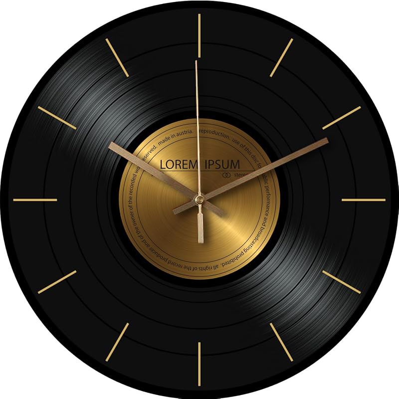 Wall Clock 12 Inch Glass Vinyl Record | Silent Battery-Operated Music Theme Clock - Size D