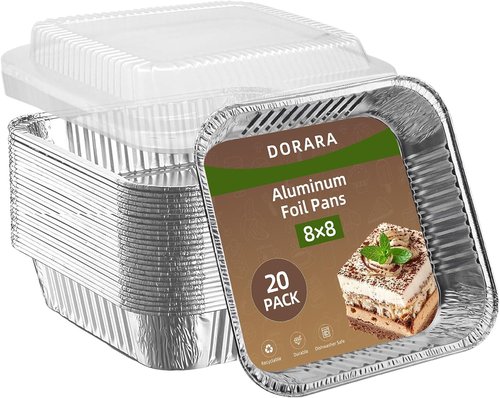 Aluminum Baking Cake Pans - 20 Pack 8x8 Square Disposable Foil Pans with Lids for Cooking & Storing