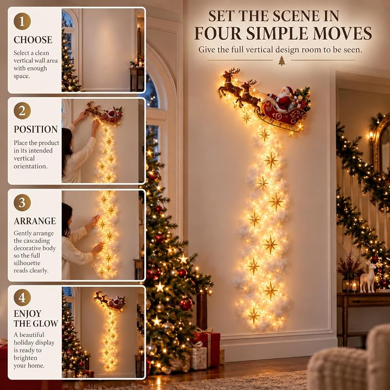 Christmas Magic Trail Wall Light - Santa Sleigh & Reindeer, Style-D