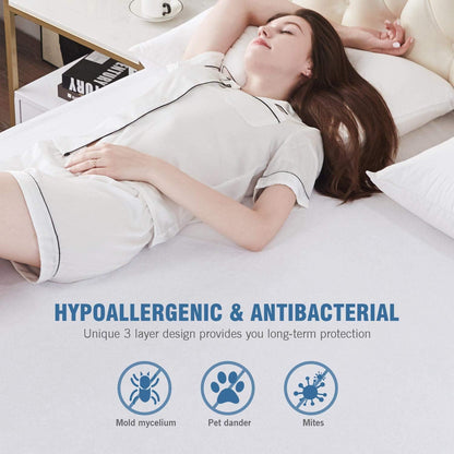 Skiennix Waterproof Mattress Protector - Cal King Size, Breathable & Soft, Hypoallergenic, Fitted Up to 18 Inches Deep, White