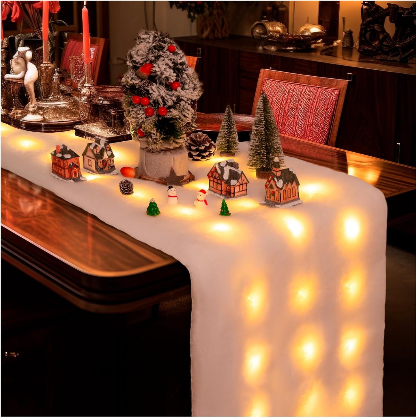 Skiennix Christmas LED Snow Blanket - 71 x 18 Inches with Lights for Festive Displays | Fake Snow Decor