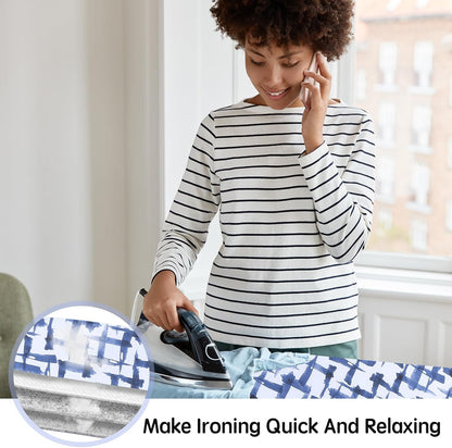 Skiennix Ironing Board Cover - Durable Stain Resistant Pad with 4 Layers, 15 x 54, Blue Brushstrokes