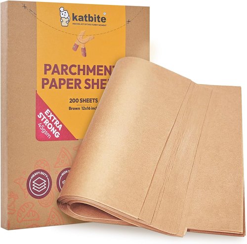 Katbite Unbleached Parchment Paper - 200 Precut Sheets, 12x16 In, Heavy Duty for Baking & Cooking