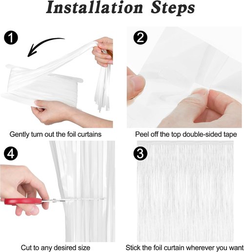 2 Pack Tinsel Backdrop - Metallic Foil Fringe Curtains for Parties | 3.28 x 7.05 Feet White Decor