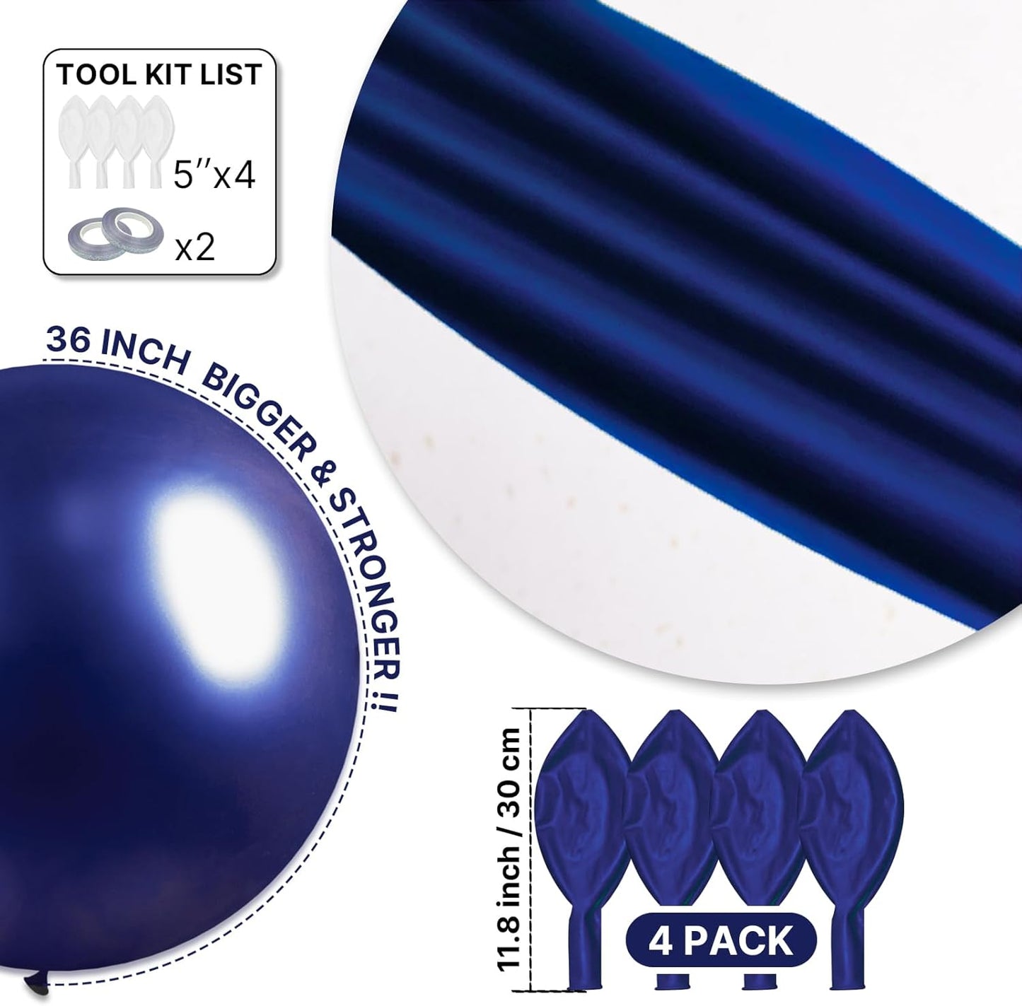 PartyWoo Navy Blue Balloons - 36 Inch Matte Helium Latex for Graduation, Weddings & Parties