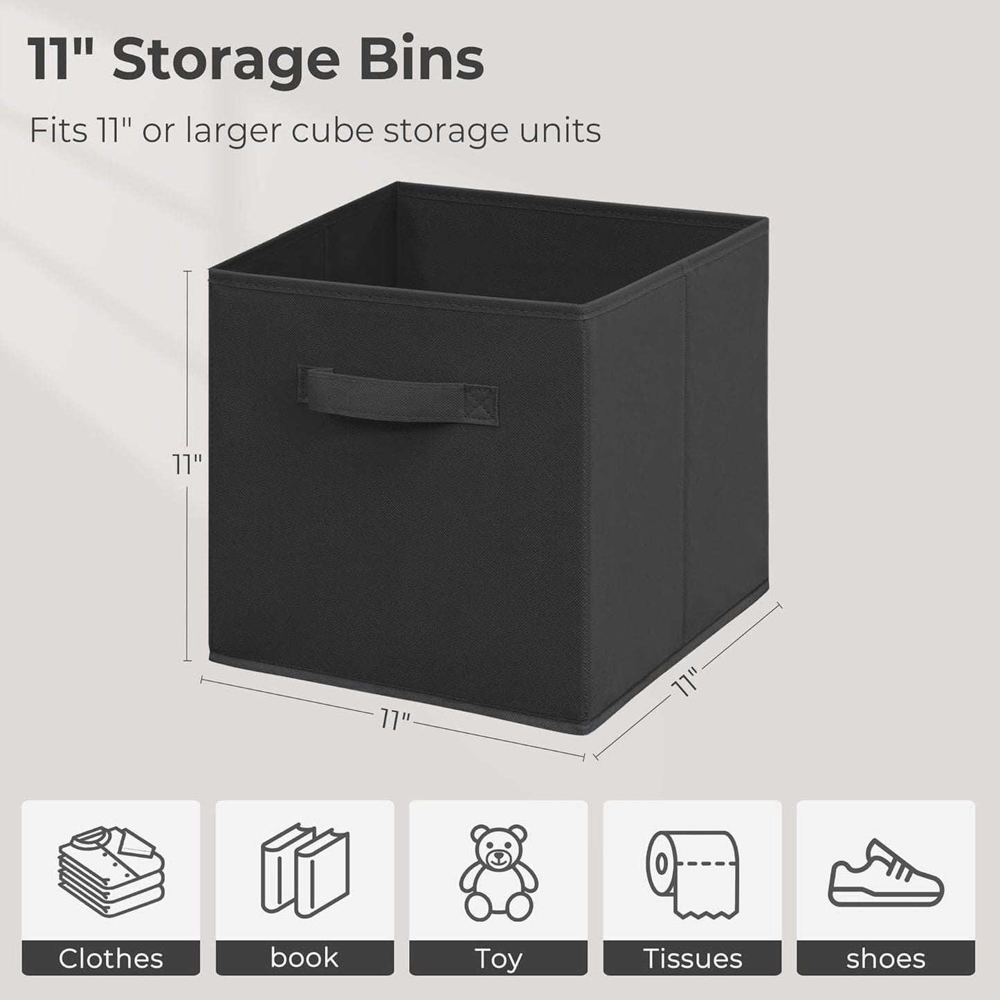 Skiennix 11 Inch Fabric Storage Cubes - Sturdy Foldable Bins for Clothes & Blankets | 8 Pack, Black