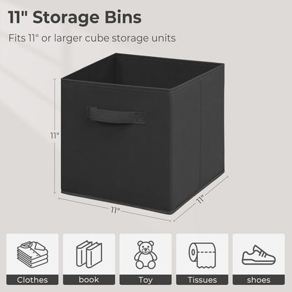 Skiennix 11 Inch Fabric Storage Cubes - Sturdy Foldable Bins for Clothes & Blankets | 8 Pack, Black
