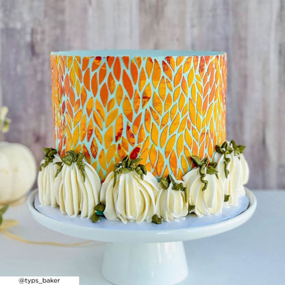 Lacupella Cake Leaves Stencil - Seamless Delicate Pattern for Decorating Tall Double Barrel Cake to Use with Buttercream, Royal Icing, Ganache, Paint, Airbrush (FOLIA)