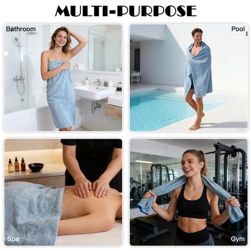 SEISSO Bath Towels Set Extra Large 63 x 35 in, Oversized Bath Sheets 70% Polyester 30% Viscose Fiber from Bamboo, Ultra Soft Absorbent Quick Dry Shower Towel for Bathroom Hotel Pool SPA Gym, 4 Pack