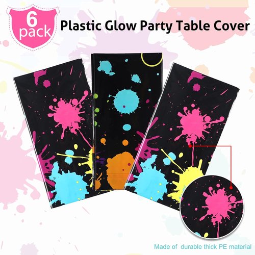 Glow Party | Neon Plastic Table Covers - 108 x 54 Inch Disposable Tablecloths for Black Light Events (6 Pack)