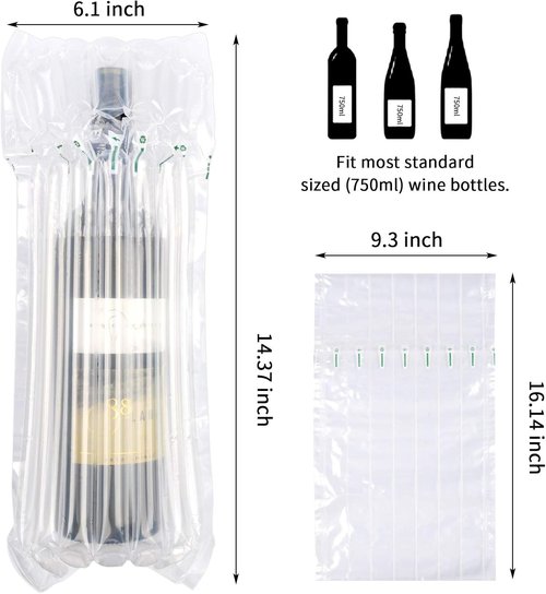5 Pack Wine Bottle Travel Bags with Pump - Inflatable Protective Air Column Bags for Shipping & Luggage