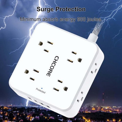 Surge Protector Power Strip - CHCORE 6Ft Braided Extension Cord with 8 Outlets with 4 USB (2 USB C) Charging Ports, Flat Plug Multi Plug Outlet Extender Charging Station for Home Office, ETL, White