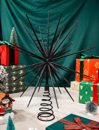 13.7 Inch Black Christmas Tree Topper - 3D Burst Exploding Star, LGFMGWH Variation Black