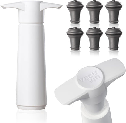 Vacu Vin Wine Saver Pump White with 6 Vacuum Stopper Grey - Airtight Seal for Opened Bottles to Preserve the Freshness Up to 10 Days - Easy to Use Perfect for Every Occasion