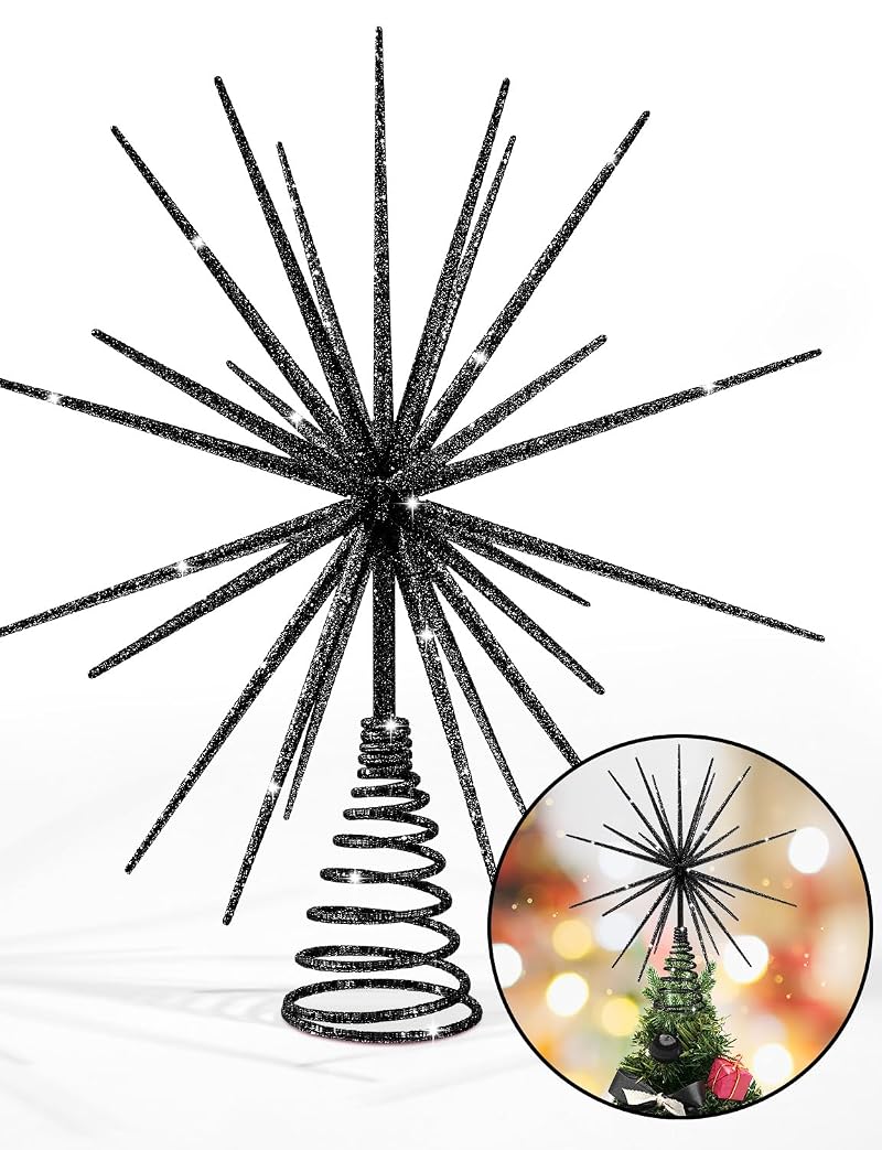 13.7 Inch Black Christmas Tree Topper - 3D Burst Exploding Star, LGFMGWH Variation Black