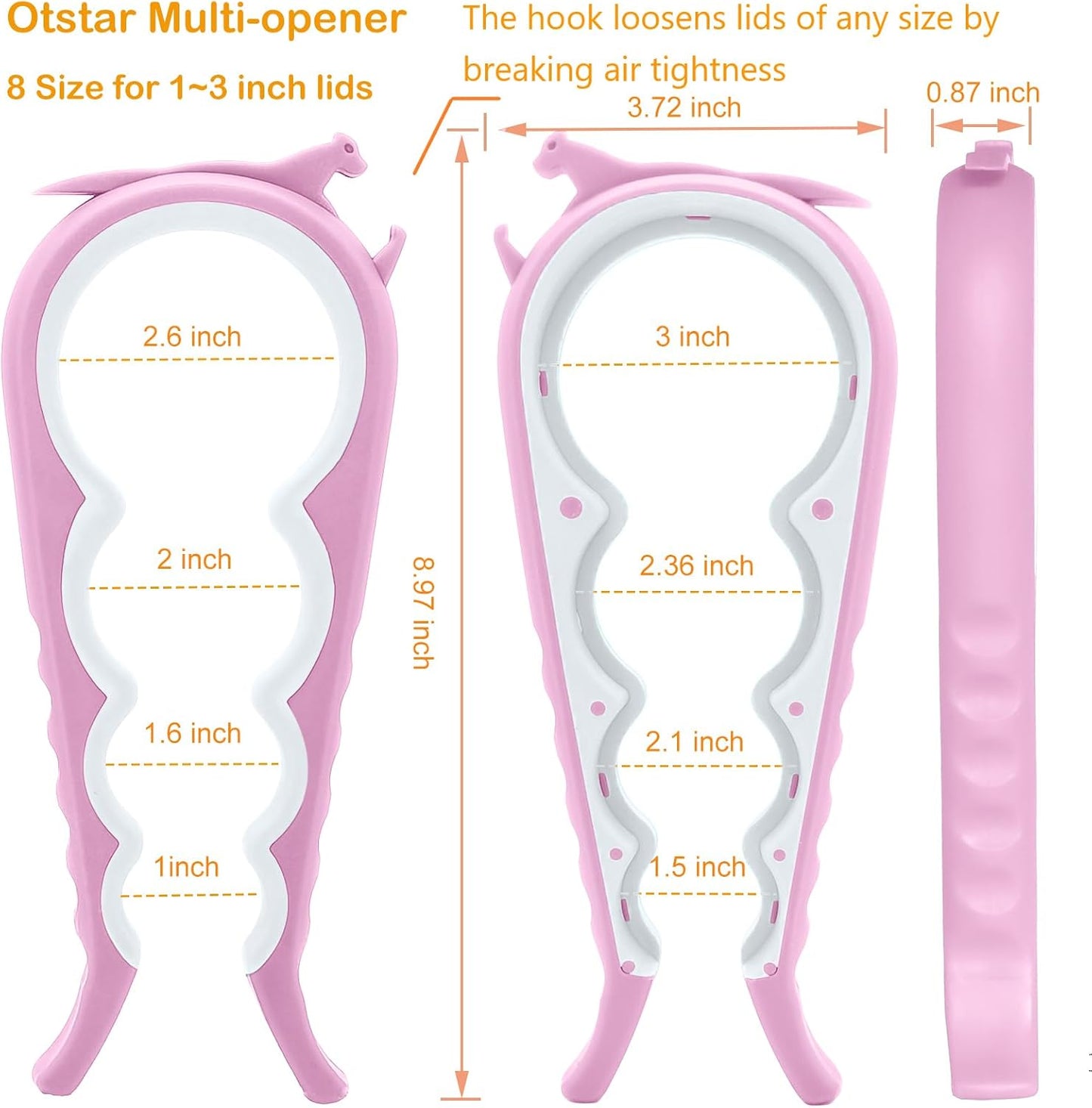 Otstar Jar Opener - Easy Grip Bottle & Can Opener for Seniors with Arthritis | Pink Color