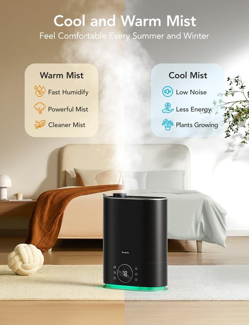 GoveeLife 7L Humidifiers for Bedroom, Smart Top-Fill Cool & Warm Mist Humidifier Large Room, Auto Mode, 70H Quiet Runtime for Baby Plants Nursery, App & Voice Control, RGB Nightlight, Humidity Sensor
