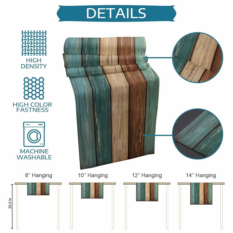 Teal Cotton Linen Table Runner 13x90 Inch - Rustic Burlap Dresser Scarf, Non-Slip Home Decor (Green/Blue/Brown) - Farmhouse Wedding Table Setting