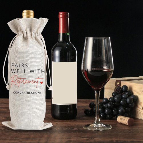 Julont 1Pcs Retirement Gifts for Women Men Farewell Gifts for Friends Retirement Wine Bag with 1Pcs Kraft Blessing Cards and natural jute rope