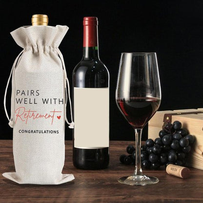 Julont 1Pcs Retirement Gifts for Women Men Farewell Gifts for Friends Retirement Wine Bag with 1Pcs Kraft Blessing Cards and natural jute rope